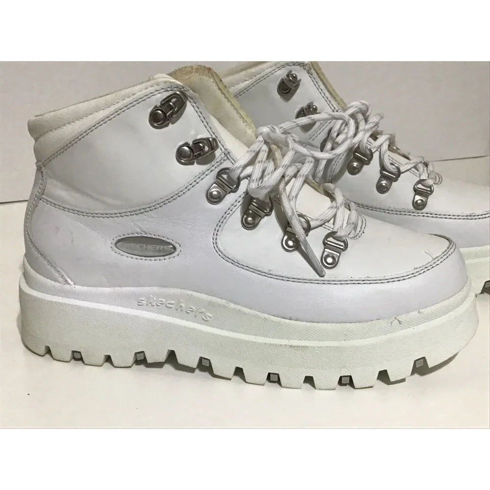 Skechers Shindigs Renegade Sneaker Sz 7 White Leather Chunky Boots Retro Chic